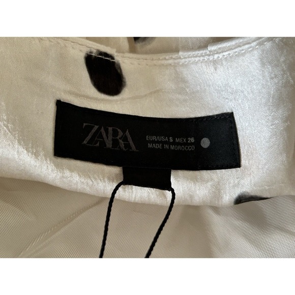 Zara White Polka Dot Midi Skirt Asymmetric Bubble Hem Size Small - Picture 7 of 12